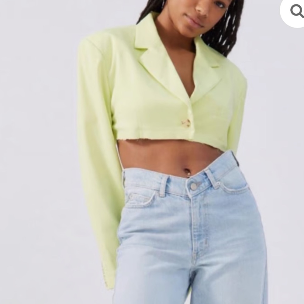 Urban Outfitters Daisy Cropped Blazer In Lime NWT Size XS